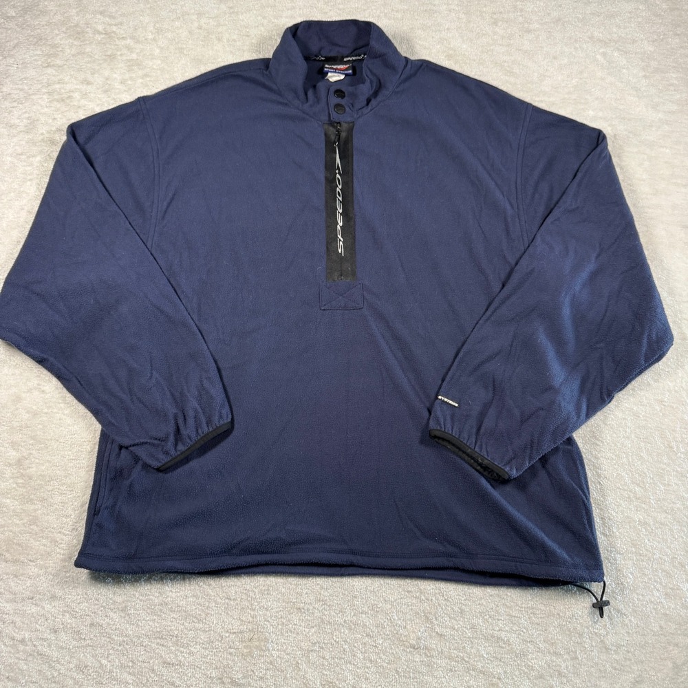 Speedo Sport Systems Mens XL Navy Blue Fleece Quarter Zip Mock Neck Pullover VTG